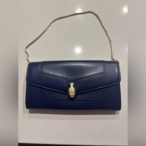 Bulgari Serpenti Forever Wallet On Chain Navy Leather Green Interior